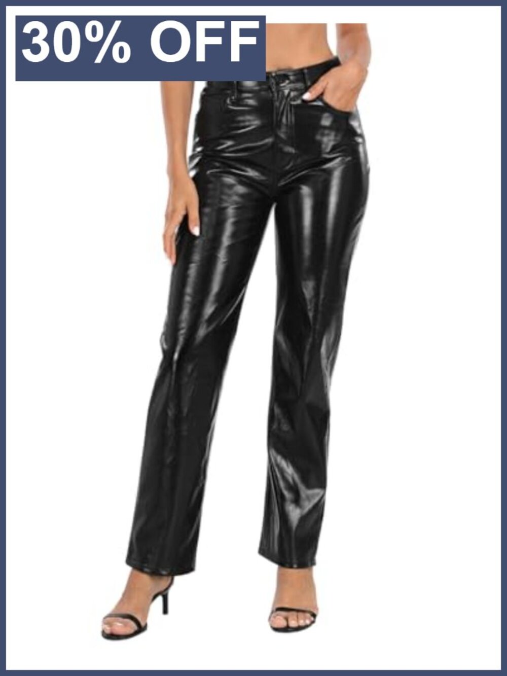 Metallic Faux Leather High Waisted Straight Leg Pants